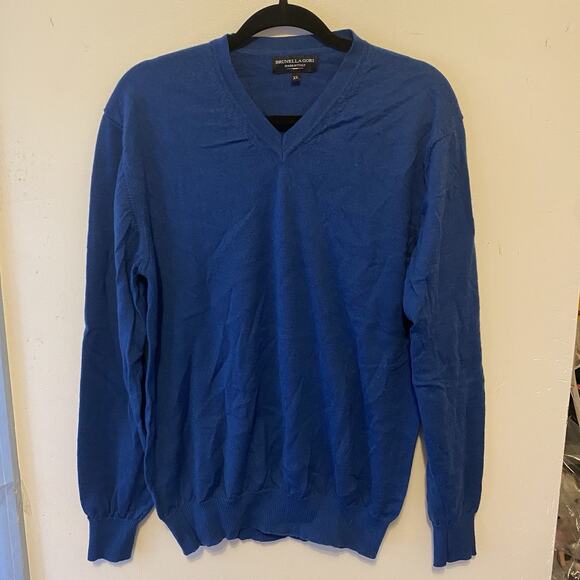 Brunella Gori Italia Sweater Men XL Merinowool Blue VNeck Pullover Luxury Preppy - Picture 1 of 9
